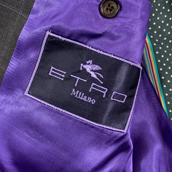 Etro Milano Blazer Jacket Men 44R Gray Windowpane Wool - Picture 6 of 16